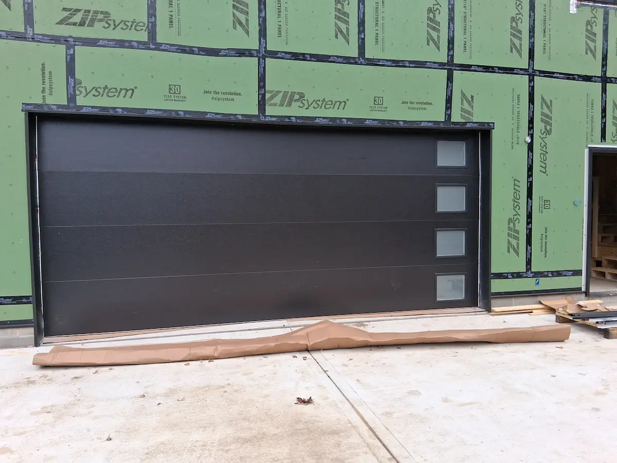 Custom overhead garage door exterior installation view